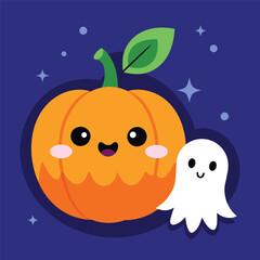 cute Halloween design, with a cute pumpkin and a little cute ghost vector illustration eps 10