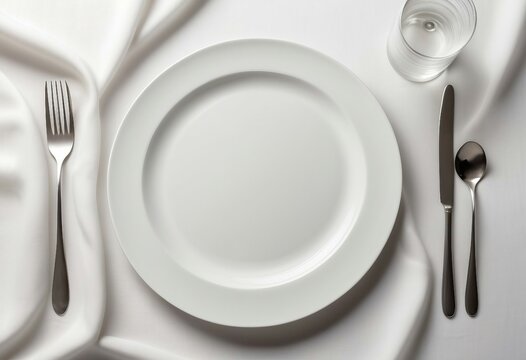 empty porcelain plate and silver cutle
