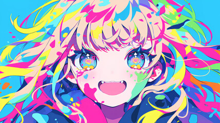 close up of kawaii smiling girl, anime style