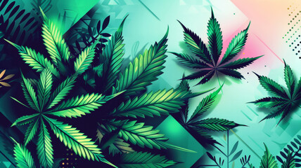Modern Cannabis Leaf Banner with Geometric Shapes