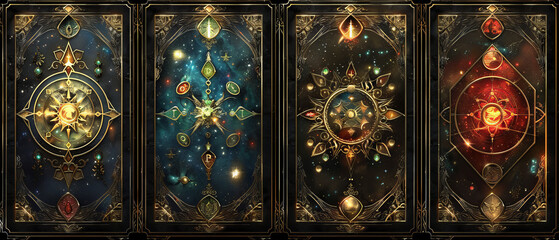 Tarot cards with intricate designs and illuminated edges