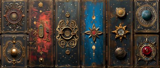 Tarot cards with intricate designs and illuminated edges