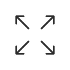 Expand, resize, increase, linear style icon. Four arrows pointing outwards from the center. Editable stroke width