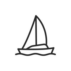 Sailboat on water, linear style icon. Yacht with a sail. Editable stroke width