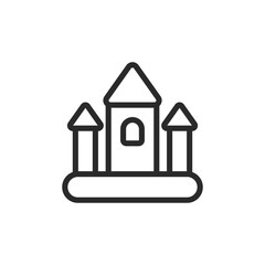 Inflatable castle, linear style icon. inflatable bouncy castle for kids' play. Editable stroke width.