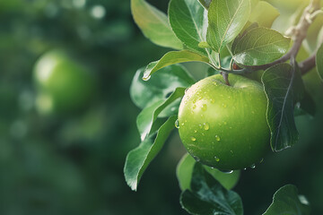 Green apple on tree