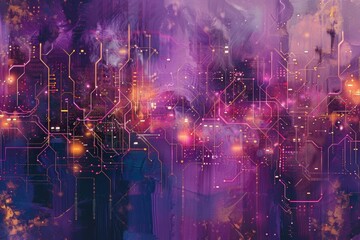 Fototapeta premium Abstract expression of digital connectivity, featuring circuitlike patterns and vibrant neon lights to symbolize the digital age