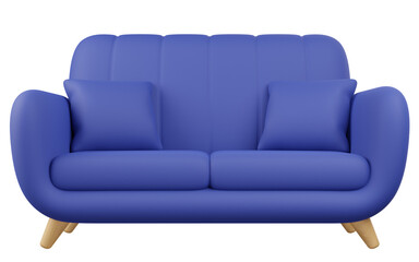 3D Blue Sofa with Two Pillows Illustration
