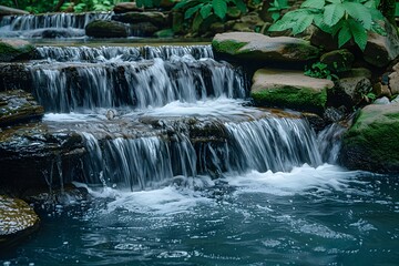 Obraz premium Tranquil Forest Waterfall Surrounded by Lush Greenery Serene Nature Scene for Posters and Wall Art