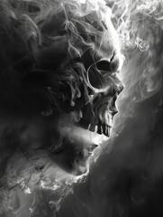 Skull made of smoke. AI.