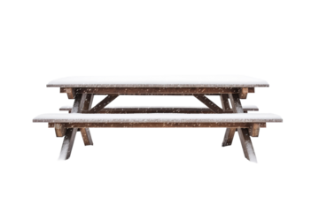 Frozen Memories: A Wooden Benchs Winter Tale on White or PNG Transparent Background.