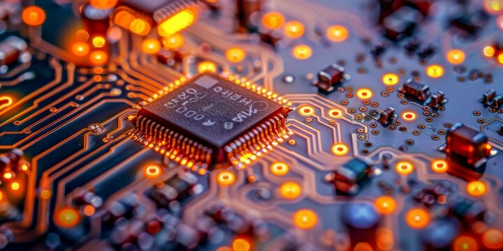 A close-up of an electronic circuit board. AI.