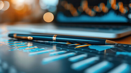 A pen and laptop on top of financial