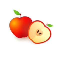 Cute isolated apple. Digital image. 3D background with clipping mask. Realistic  fruit. Half an apple with seeds creative design. Abstract concept. Fruit business logotype element. Cute bright icon.