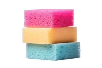Towering Trio Of Sponges on White or PNG Transparent Background.