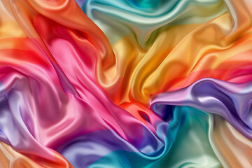 Obraz premium Multicolor Rainbow Silk satin background fabric texture, elegant fashion textile material