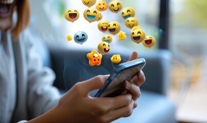 person using smartphone to distinguish between emojis