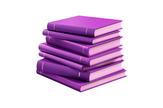 The Enchanted Tower of Purple Books on White or PNG Transparent Background.