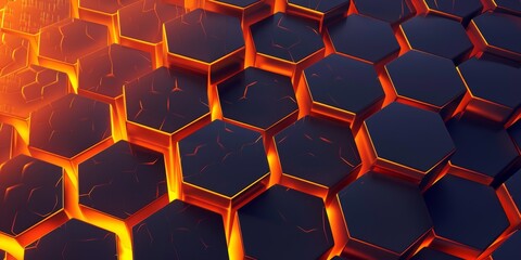 3D hexagonal structure with a glowing lava effect, representing futuristic and technological design.