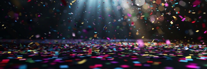 Colorful confetti falls with beautiful bokeh lights, creating a perfect atmosphere for party and celebration visuals