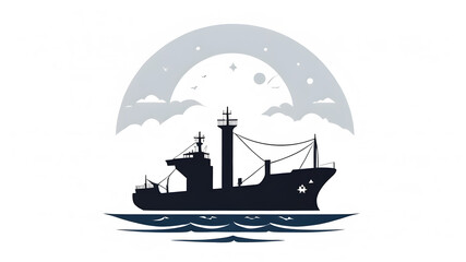 Cargo ship on the ocean logo icon, white background Generative AI