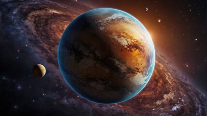 Obraz premium Fantasy space illustration with planets and stars, unique astronomical abstract background wallpaper