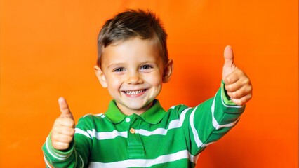 A joyful boy expresses agreement by showing a like gesture.