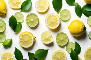 A seamless pattern of lemons, oranges, blueberries, and mint leaves on a green background. The...