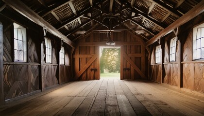 indoor view of an old wooden barn