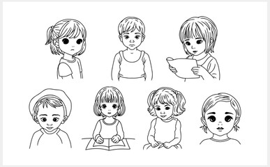 Cute Anime girl and boy with big eyes isolated. Manga style. Hand drawn vector illustration. EPS 10