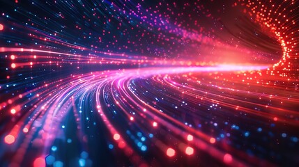 Fototapeta premium Abstract tech background of high speed optic fiber data transfer, ultra fast broadband, digital network connection, electronic motion, cyber turn 