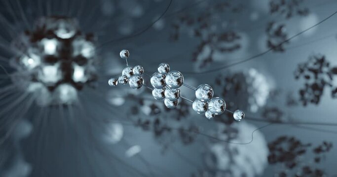 Isoniazid rotating 3d molecule, molecular structure of isonicotinic acid hydrazide, seamless video