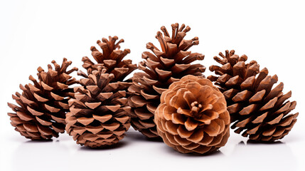 Photo of Pine cones isolated on white background, using natural light.