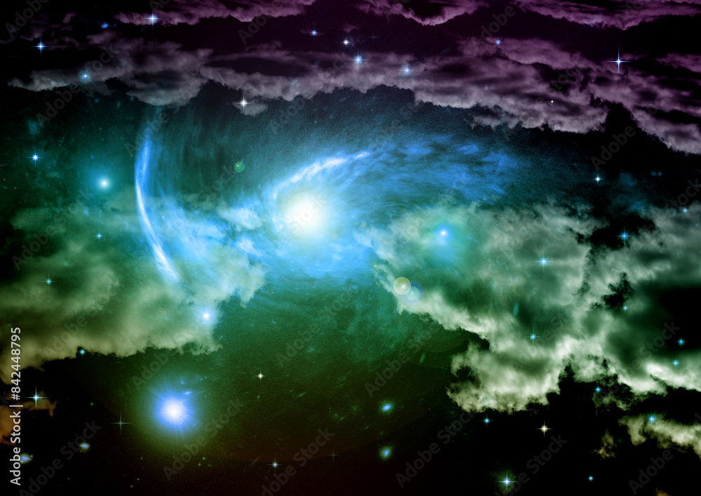 Wall mural galaxy in a free space. 3d rendering