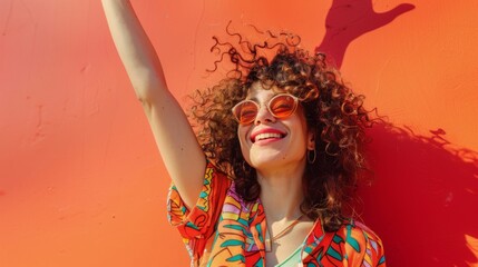 Joyful Young Woman with Vibrant Curly Hair Smiling Brightly