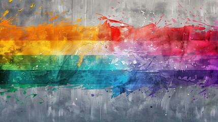 abstract expressionist art style of lgbtq+ flag on grey background