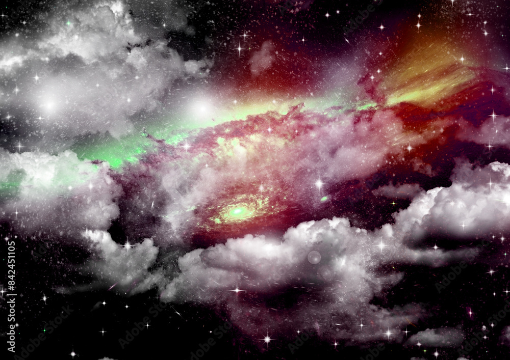 Wall mural galaxy in a free space. 3d rendering