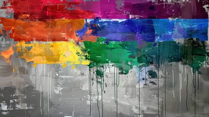 abstract expressionist art style of lgbtq+ flag on grey background
