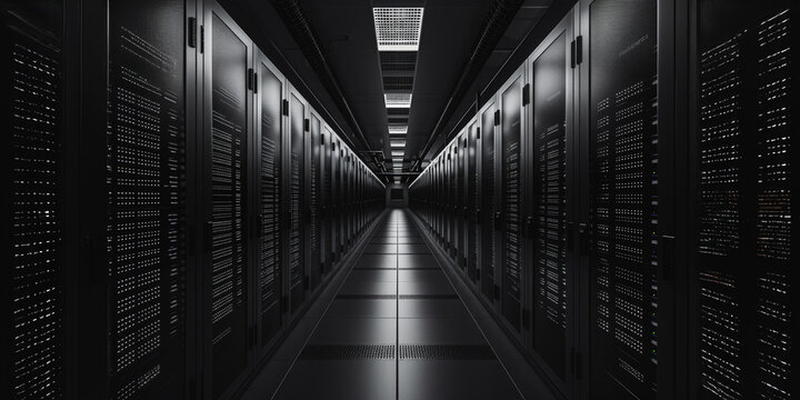 High-tech data center with black server racks