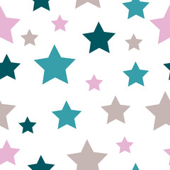 Multicolor star ornament seamless pattern. Starry Sky Colorful Background. Festive Stars Wallpaper.