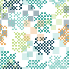 Square pixel art pattern. Seamless vector background Above the picture are placed concentric rounded squares.