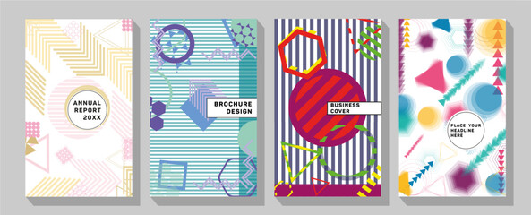 Business vector set. Brochure template layout, cover design annual report, magazine, flyer in A4.  brochure design templates collection with colorful geometric triangular backgrounds.