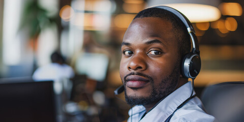 Smiling man with headset in office setting