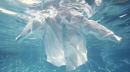 Naklejka premium Submerged White Dress Shirt Underwater Sunlight Reflections