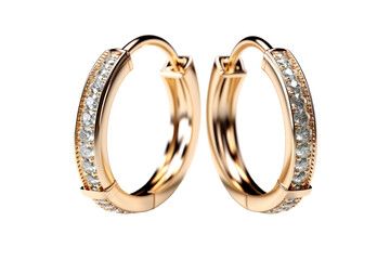 Illuminated Elegance: A Dazzling Duo of Diamond-Adorned Gold Hoop Earrings on White or PNG Transparent Background.