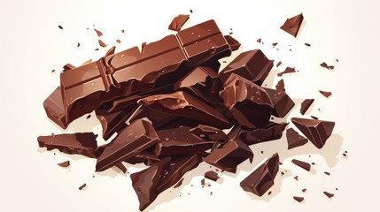 Fototapeta premium 2d illustration of a partially eaten chocolate bar with scattered pieces depicted in EPS 10 format