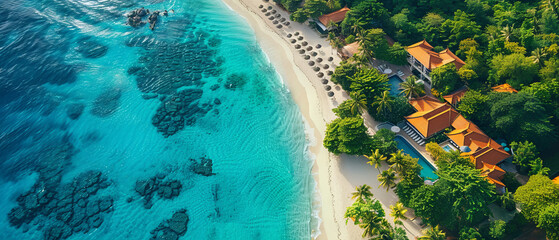 Serene Paradise: Aerial View of a Luxurious Summer Beach Resort