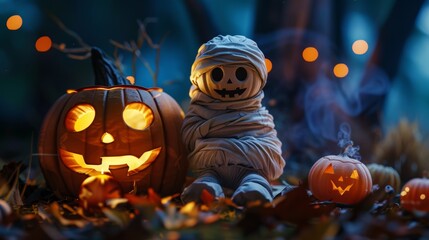 Obraz premium Ghost and Pumpkins by Candlelight