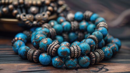 Antique blue stones beads with oxidized finish