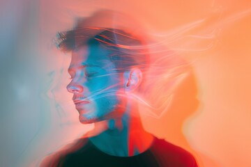 Fototapeta premium abstract stunning photo effect fog smoke light gradient vivid color of human portrait stylish graphic of camera techniv portrait